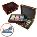 Poker chips set with Glossy wood case - 500 Full Color chips